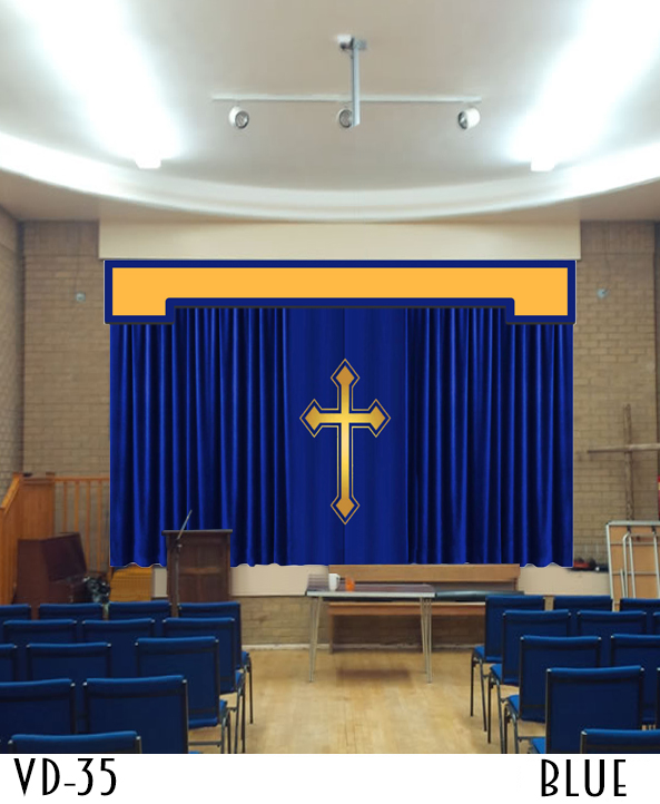 Church altar curtain with cross applique